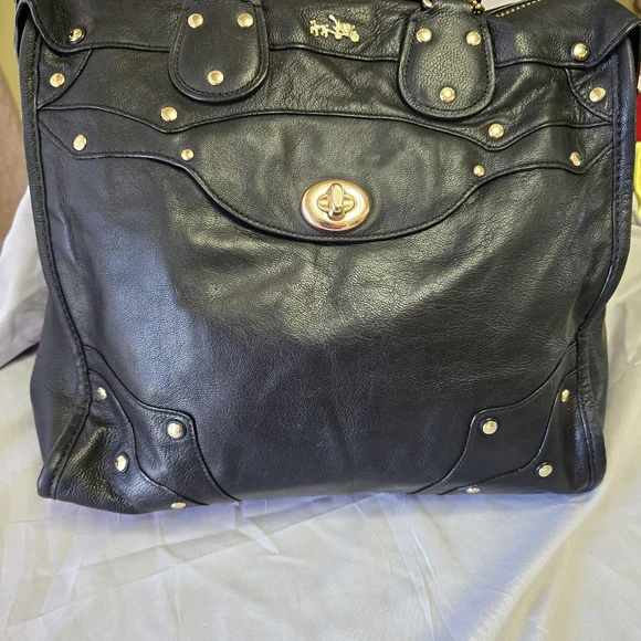 Black Leather Tote with Gold Accents - Picture 3 of 8